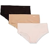 DKNY Women's Litewear Cut Anywhere Hipster Panties 3 Pack Multipack - Black/Glow/Pearl Cream, Large