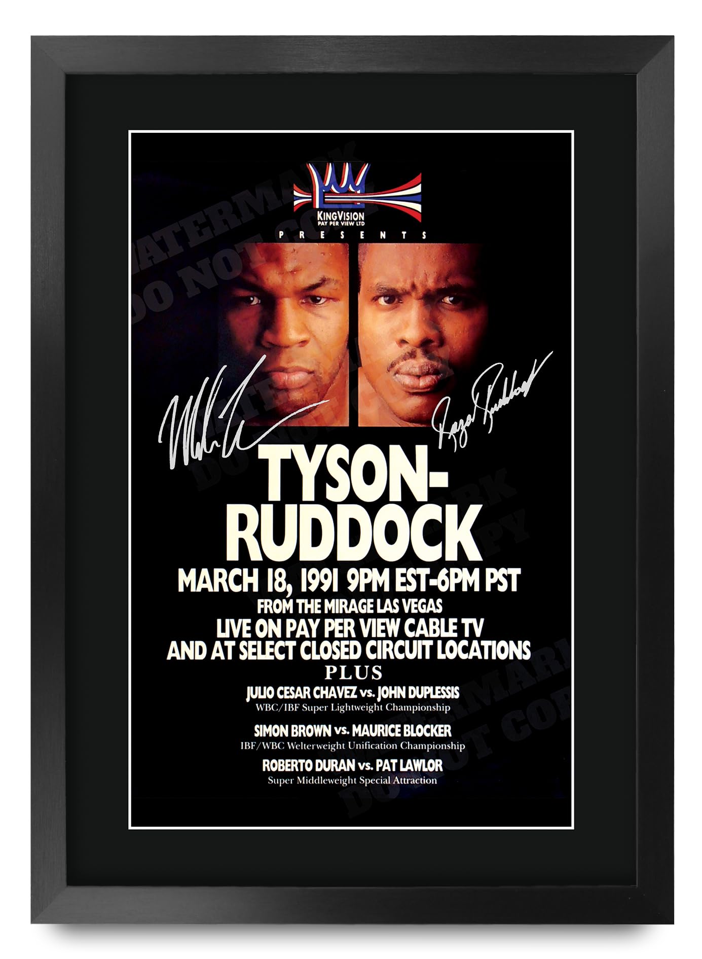 HWC Trading FR A3 Mike Tyson vs Donovan Ruddock 1991 Bout Gifts Printed Signed Autograph Poster for Boxer Memorabilia Fans - A3 Framed