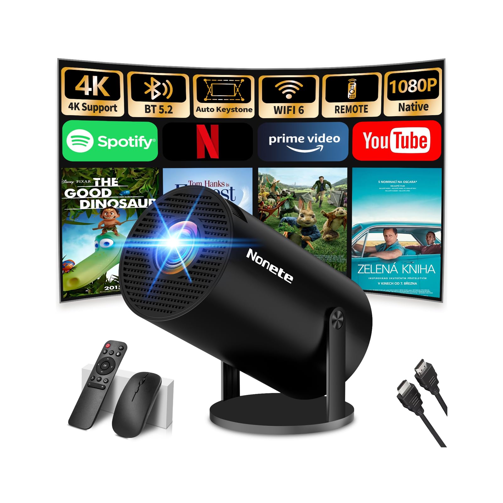 Photo 1 of ?Built-in Apps?Mini Projector 1080P, 4K Projector Full HD with WIFI 6 and Bluetooth 5.2, Support 270° Rotatable Portable Projector with Auto Keystone Correction,Compatible with Phone/HDMI/USB - Black