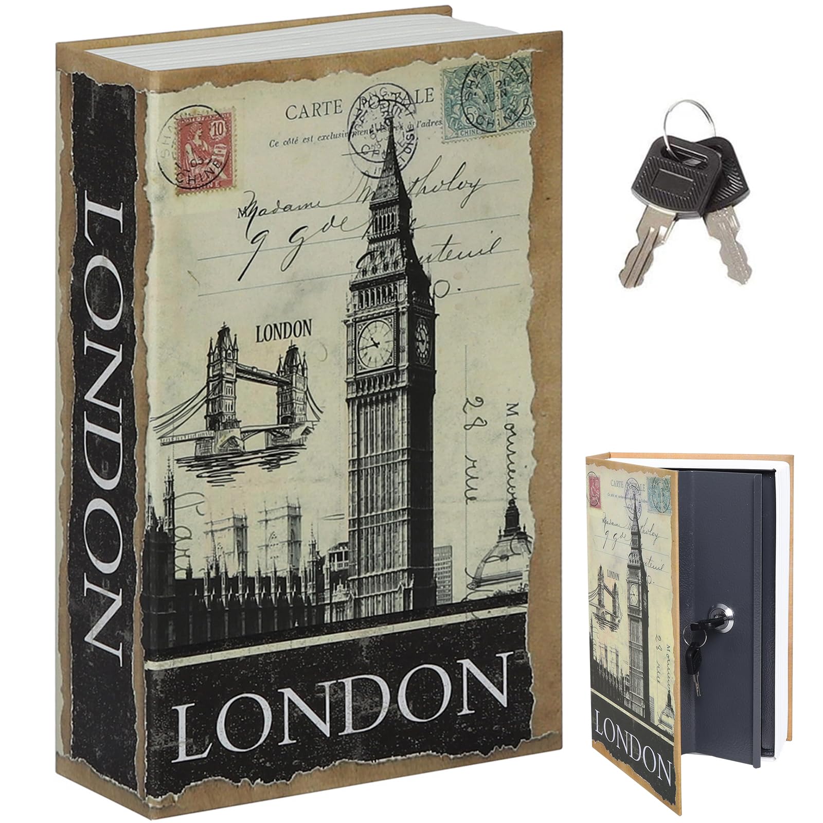 Diversion Book Safe with Key Lock, Parrency Hidden Safe Box of Classical Design, Medium, London, 9 1/2" x 6" x 1 1/3", SBH-M015