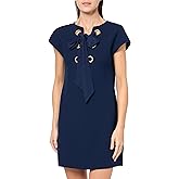 Trina Turk Womens Short Sleeve Sheath Dress with Criss Cross Ties