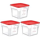 Ziliny 3 Sets 6 Qt Square Food Storage Containers with Lids Dough Proofing Bucket Commercial Polycarbonate Containers with Scale Clear Airtight Cereal for Pantry Home Restaurant (Red)