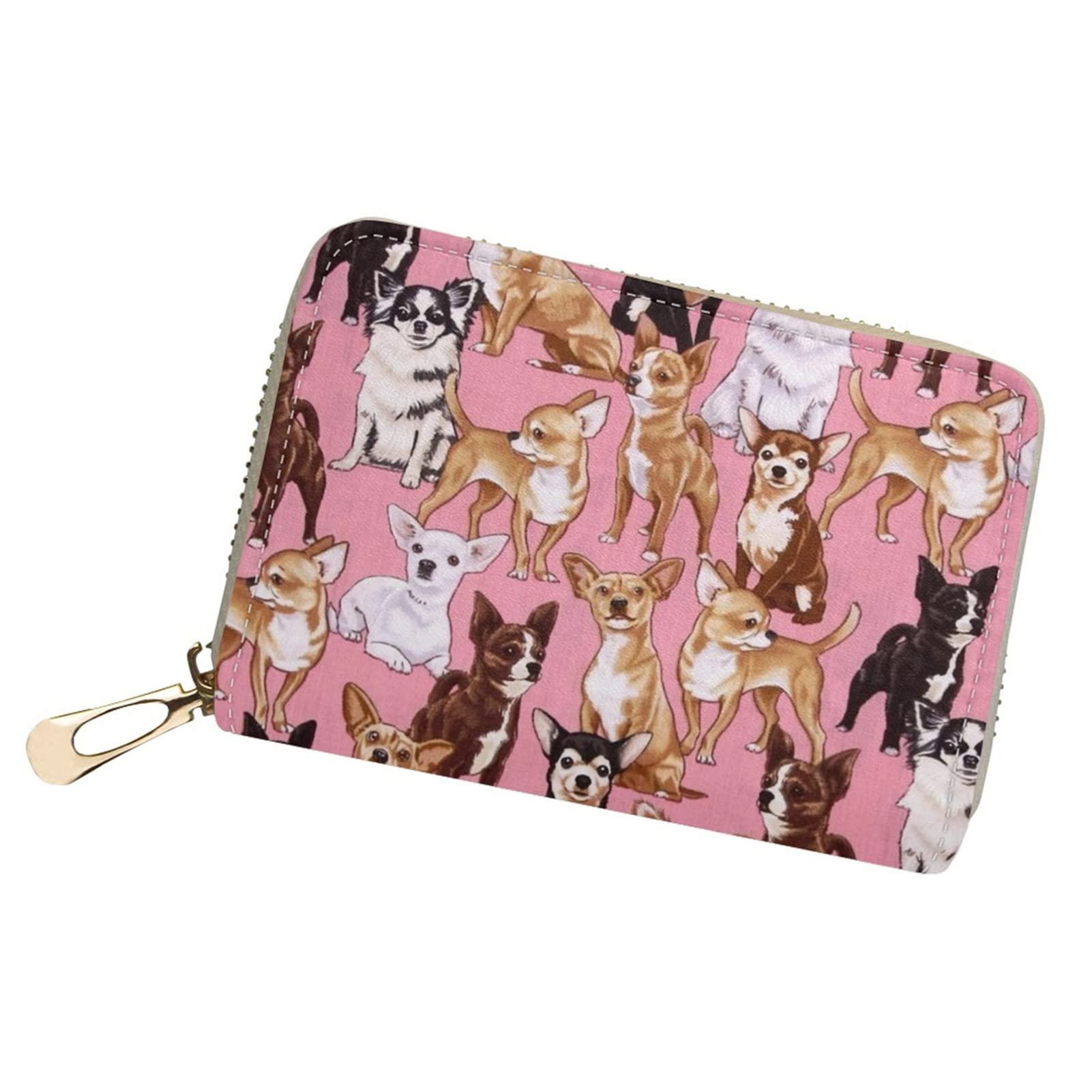 Poceacles Chihuahua Print Credit Card Holder Zipper Card Case for Women Girls, Portable Travel Purse 20 Card Slots Small Card Holder Case