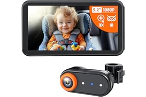 LUCKVIEW BM2A Baby Car Camera – 3X Zoom to See Baby Clearly, 5.2" 1080P Display & Auto IR Night Vision, Rear-Facing View Monitor, Easy Install for Parents & Pet Owners