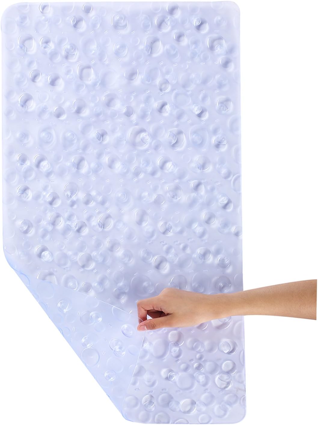 Pinzz Non-slip Bath Mats Frosted Pebble Drain Bathtub Mats Massaging Anti-slip Shower Mats,75X43cm,Powerful Suction Cup Gripping,Machine Washable,Anti-Bacterial,Latex Free(Clear)