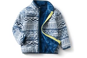 YUHANWOO Kids Printed Polar Fleece Jacket Toddler Baby Boys Girls Autumn Winter Warm Sherpa Lining Outerwear Soft Lightweight