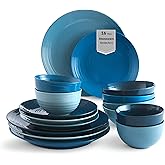 Sango Siterra Artist's Blend 16-Piece Stoneware Dinnerware Set – Service for 4, Ocean Blue Glossy Glaze with Unique Speckled Design, for Everyday Dining & Entertainment, Microwave & Dishwasher Safe