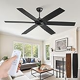 Fanbulous 60 inch Ceiling Fan No Light，Black Ceiling Fan with Remote, Flush Mount Low Profile, Quiet DC Motor & Reversible, Indoor/Outdoor Ceiling Fans without Light for Bedroom, Living Room, Patio