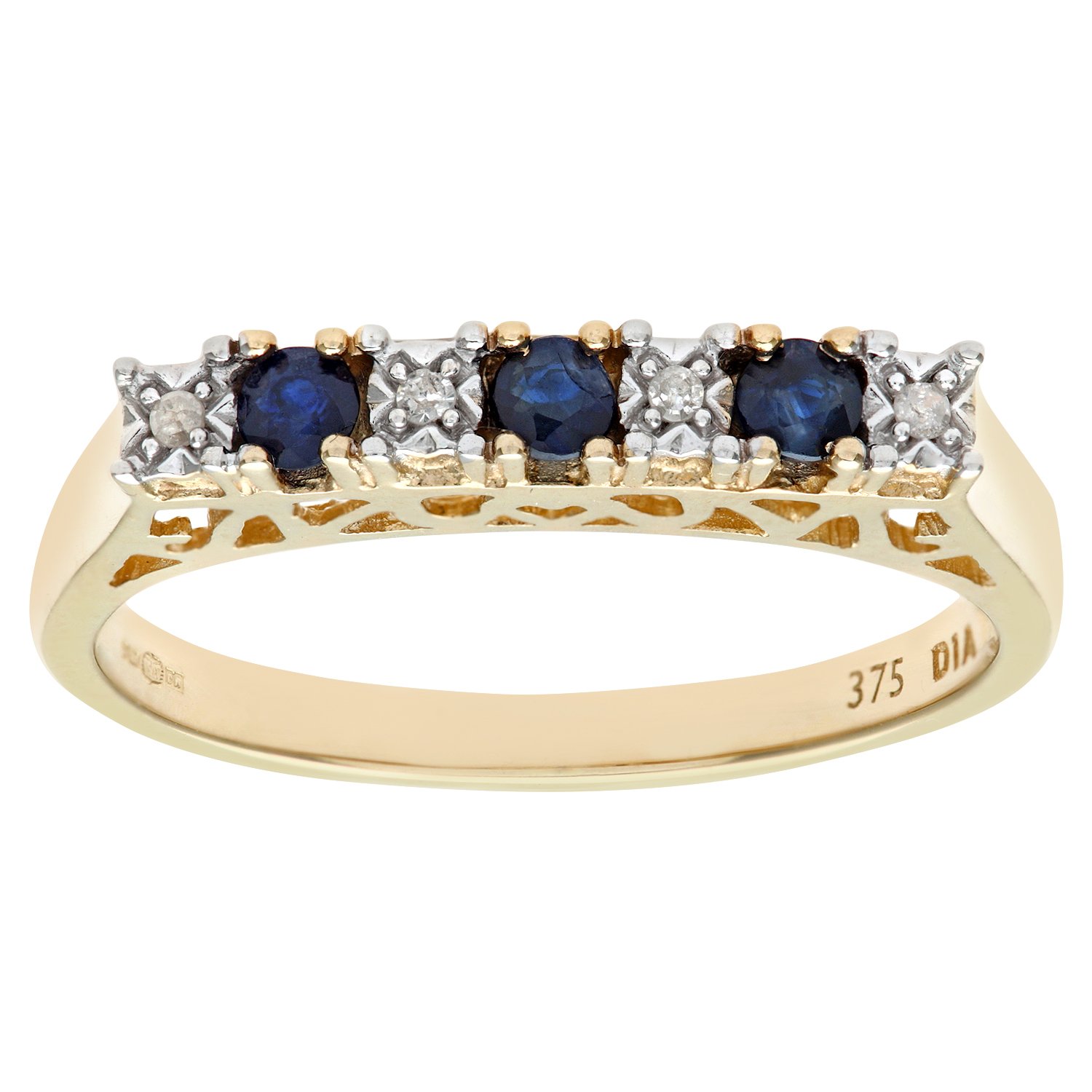 Naava Women's Eternity Ring, 9 ct Yellow Gold Diamond and Sapphire Ring, Claw Set,Size O