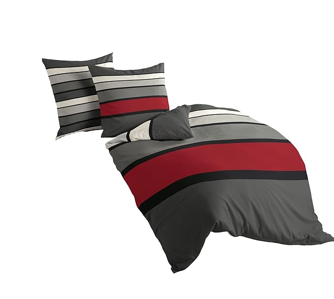 Bierbaum Bettwäsche 4757, Mako-Satin, Made in Germany, rot 63, 200x200 + 2x 80x80 cm, für das Doppelbett