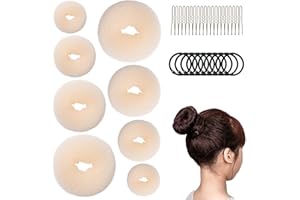 Amrules Hair Bun Maker Set, 8 Pieces Donut Maker With 10 Black Rubber Bands and 20 Bobby Pins for Ladies, Blonde