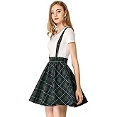 Allegra K Women's Christmas Plaid Pleated Mini Tartan Overall Skater Suspender Skirt