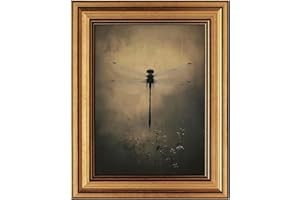 XiZoDinia Vintage Dragonfly Wall Art, Gold Framed Canvas Print, Retro Insect Decor for Bedroom Living Room, Dark Moody Cottag