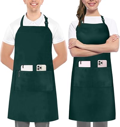 Utopia Kitchen Adjustable Bib Apron with 2 Pockets Green - Water-Resistant