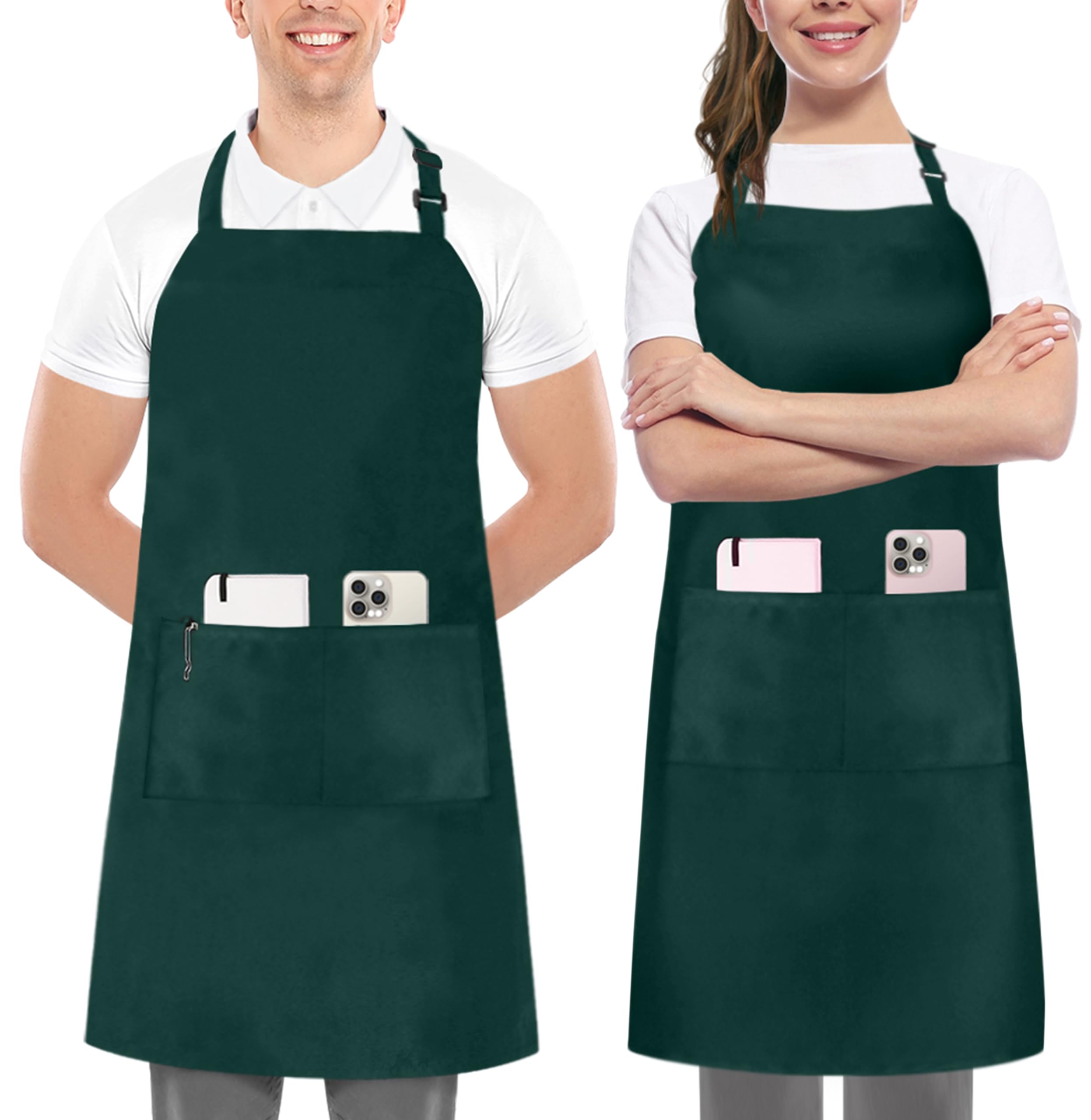 Utopia Kitchen Adjustable Bib Apron with 2 Pockets Waterdrop Resistant Chef Cooking Kitchen Aprons Women, Men with Long Ties, Green