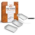 Yukon Glory™ BBQ 'N SERVE Grill Basket Set - Includes 3 Grilling Baskets & Clip-on Handle - Revolutionary Patent Pending Grill to Table Design Perfect Grill Pan For Grilling Fish Veggies & Meats