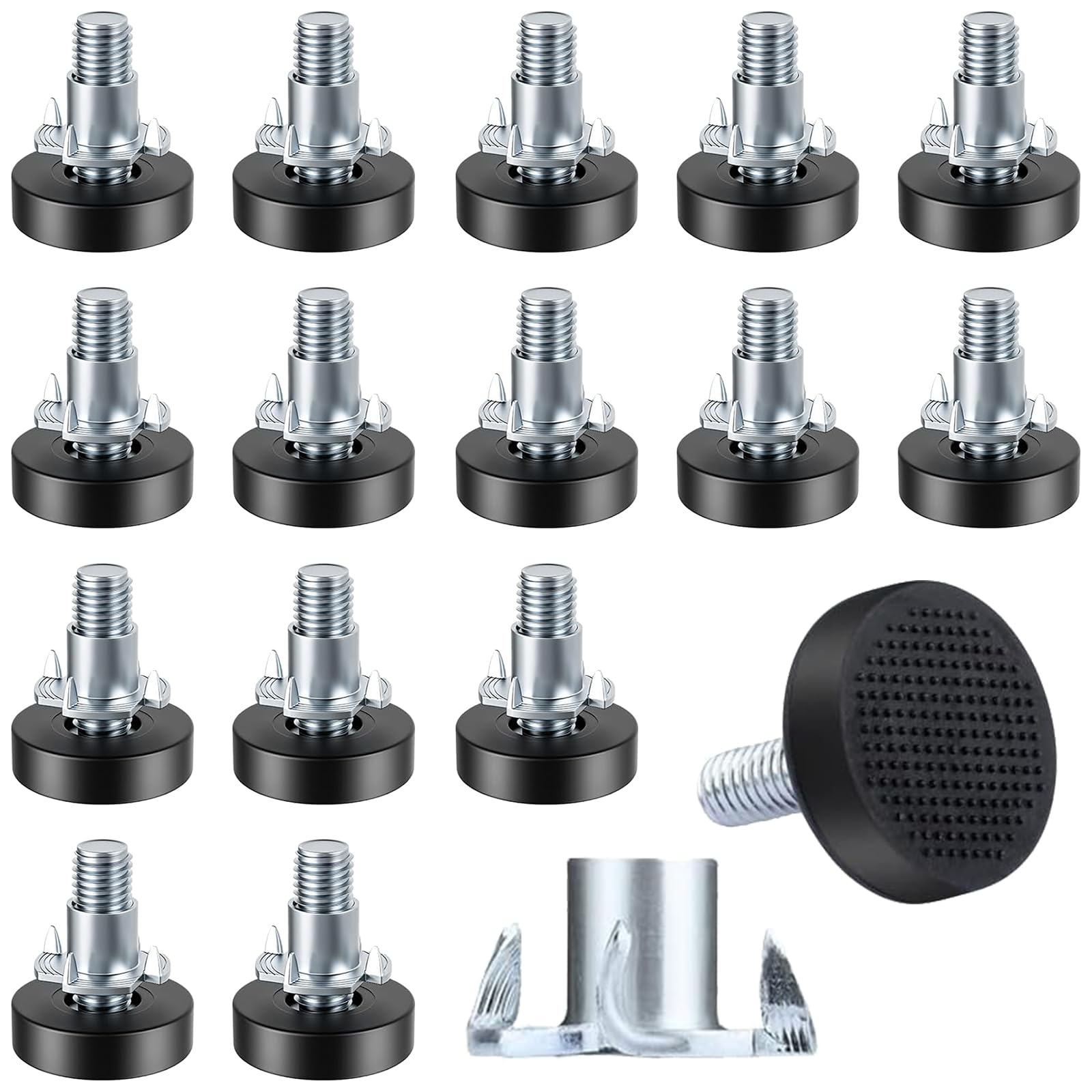KARELLS Pack of 16 Adjustable Screws, Furniture Feet, Adjustable Metal Furniture Feet, Adjustable Furniture Feet, Metal Rubber Feet, Adjustment Screw, for Table Legs, Cabinet Legs, Sofa