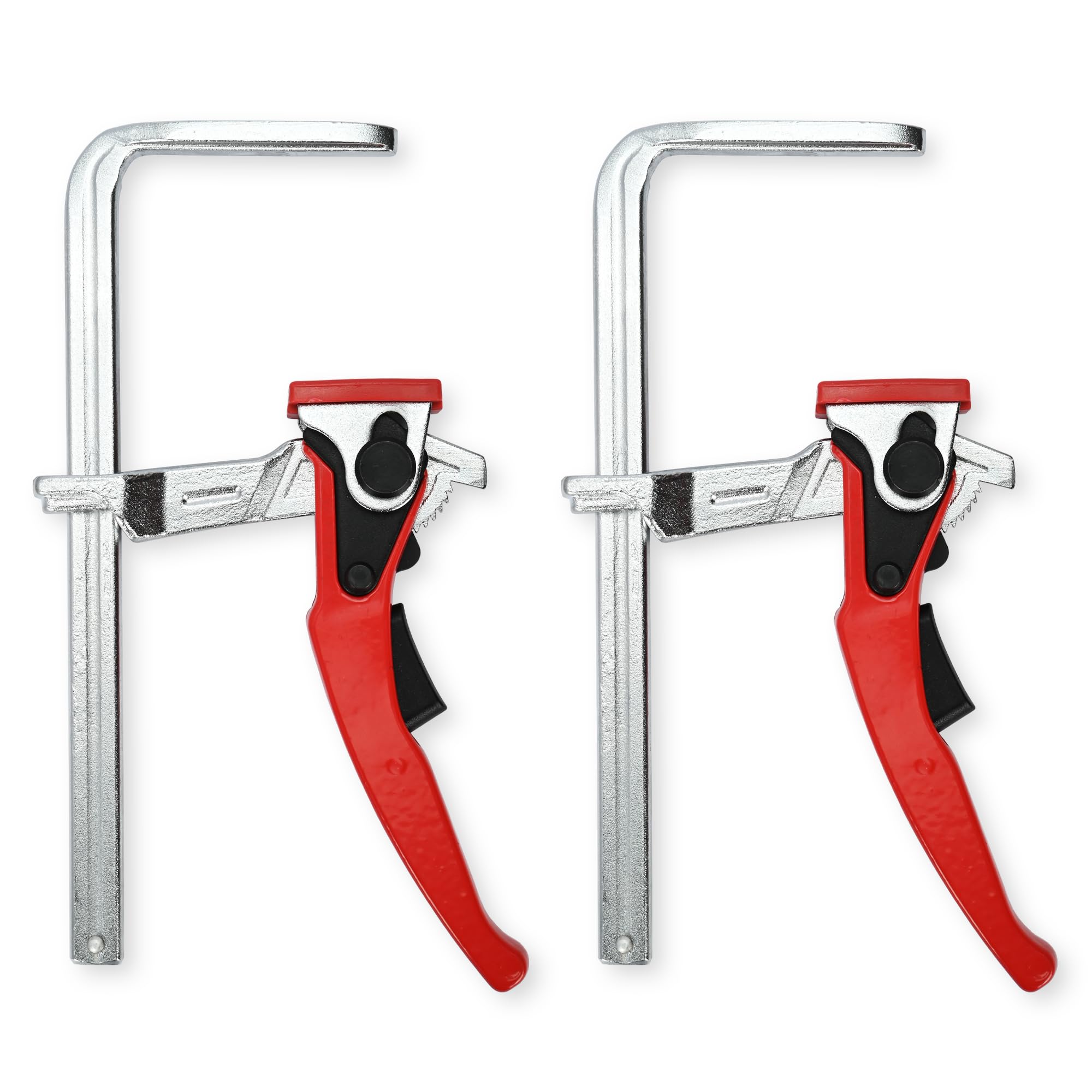 tonchean Track Saw Rail Clamps 2 Pack Lever Clamps Ratcheting Table Clamp Metal F Clamps for Woodwork Bench Bar Clamp 160mm Capacity and 60 mm Throat Depth for Workbench DIY Project