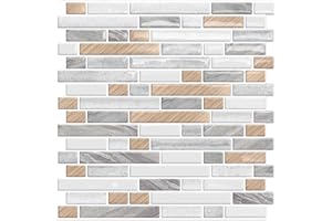 IST MOMOREO 10-Sheet Peel and Stick Backsplash for Kitchen Bathroom Accent Wall 12"x12" Stick on Backsplash Self-Adhesive Tile, Gray Marble, Wood Grain
