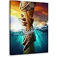 Framed Jesus Christ Canvas Wall Art The Hand of God Jesus Reaching Into Water Christian Painting Prints Biblical Wall Decor Religious Room Decor for Church Prayer Room Schools Hospitals 12" x 16"