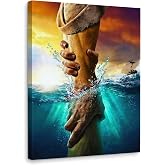 Framed Jesus Christ Canvas Wall Art The Hand of God Jesus Reaching Into Water Christian Painting Prints Biblical Wall Decor Religious Room Decor for Church Prayer Room Schools Hospitals 12