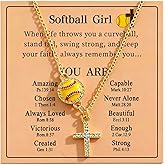 Aonklot Softball Soccer Volleyball Necklace for Women Rhinestone Cross Pendant Christian Faith Jewelry Sports Accessories Christmas Gifts