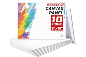 BAKEYBA Canvas Boards 10 Pack, 8x10 Inch Painting Canvas Panels, 100% Cotton White Blank for Painting, Art Supplies Paint for Acrylics Oil Watercolor Tempera