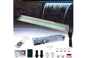 PONDO 36" Water Pool Fountain 304 Stainless Steel Lighted Pool Waterfall Spillway with Wider Water Flow Platform, Multi-Color LED Strip Light with Remote Control for Indoor, Garden, Outdoor Decoration
