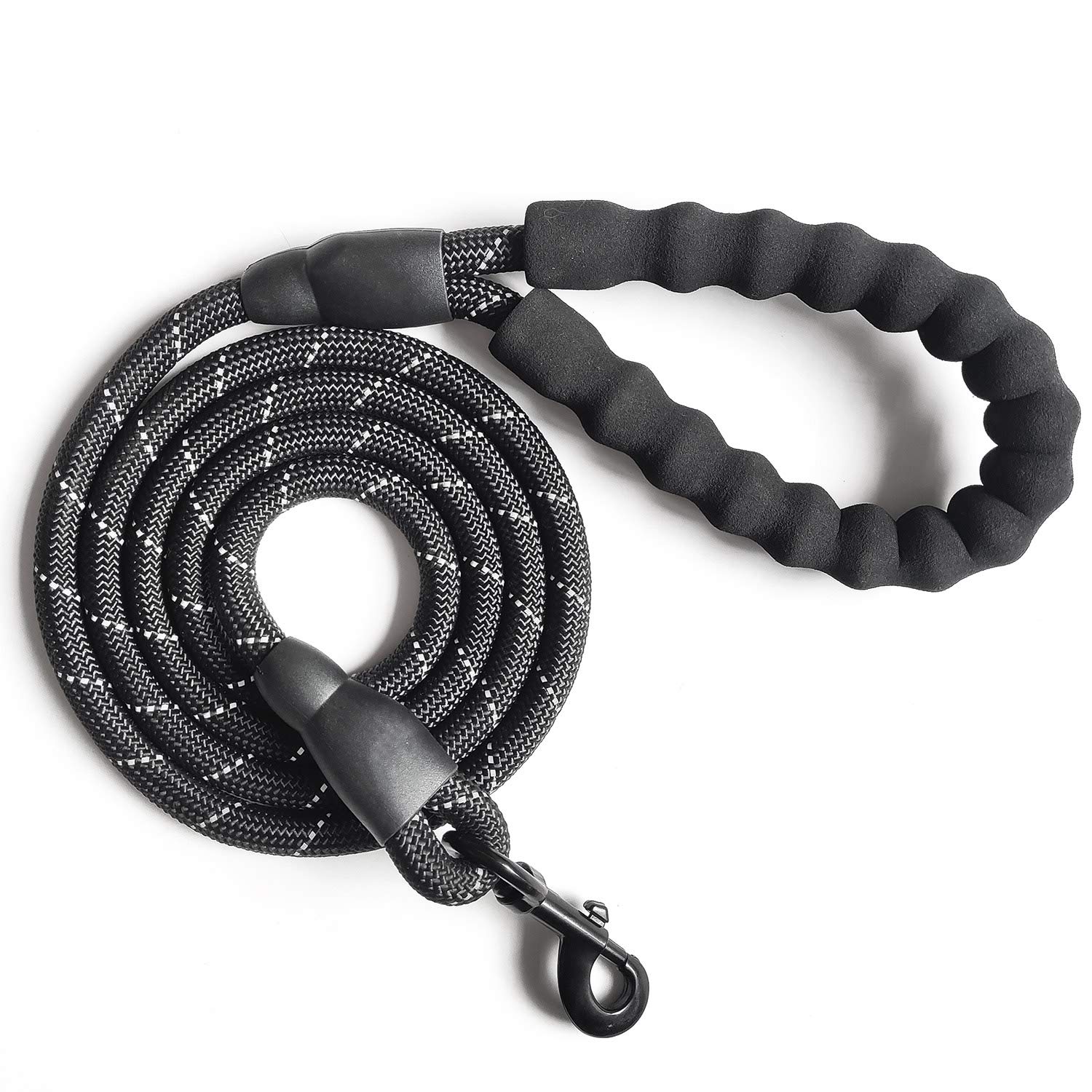 VLDCO 10 FT Strong Dog Leads Leash Extra Heavy Duty Rock Climbing Rope Comfortable Padded Handle Highly Reflective Threads for Small Medium Large Dogs, 1/2 inch Diameter (Black)