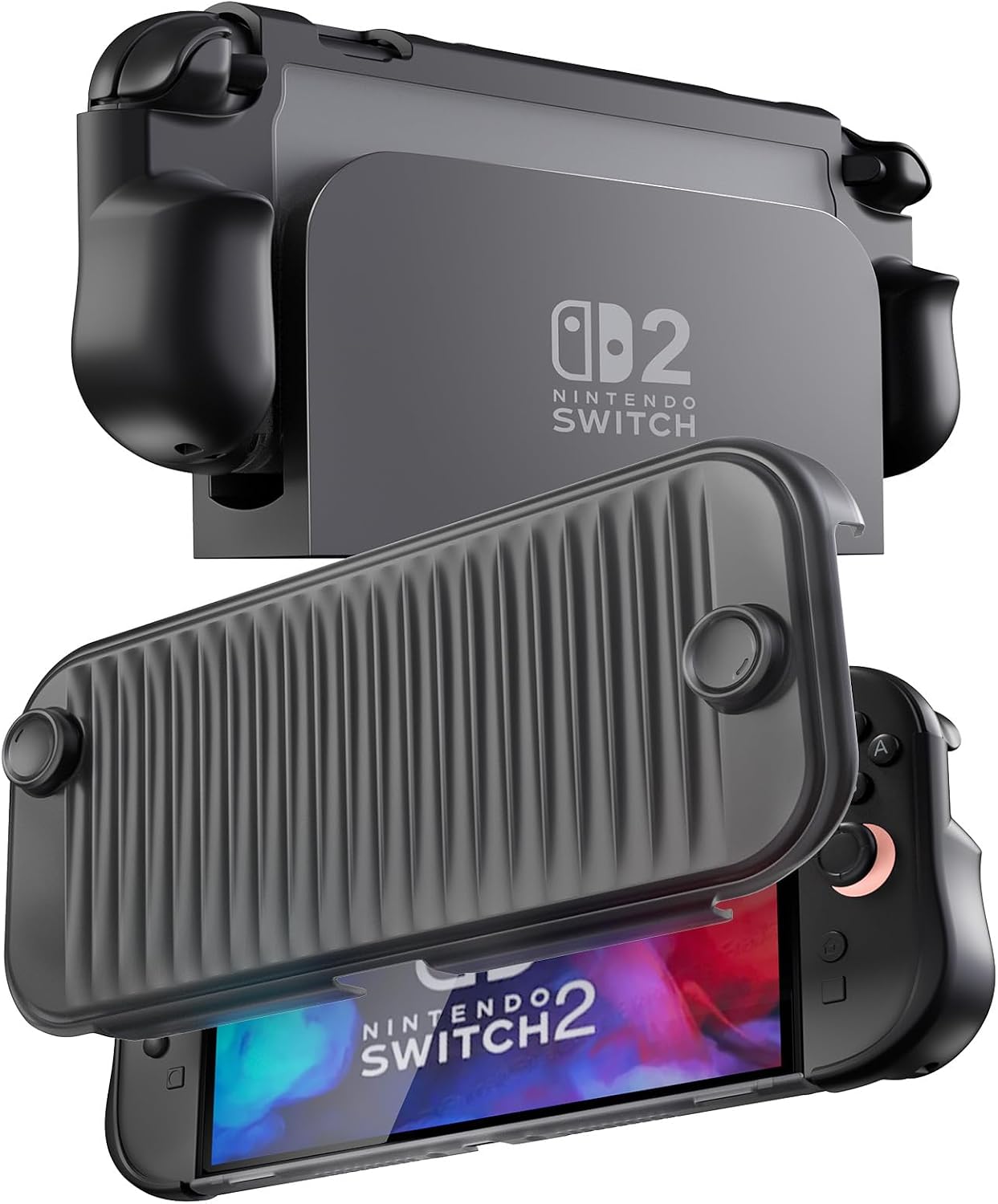 ProCase Dockable Grip Case for Nintendo Switch 2, Protective PC Front Cover with a Foldable Controller Holder Design, Slim Shockproof Hard Shell Fit for 2025 Switch 2 & Kickstand -Black