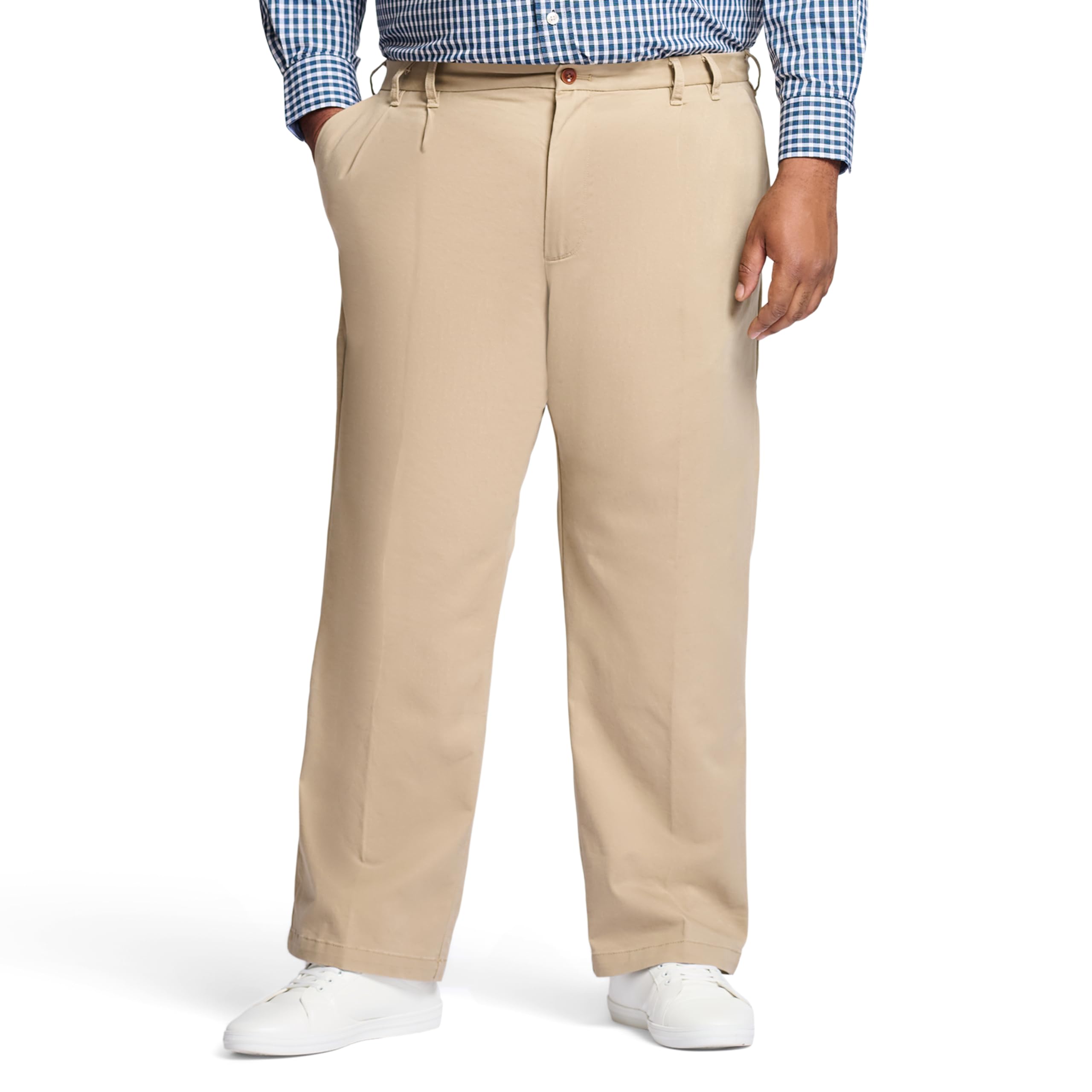 IZOD Men’s Big and Tall Performance Stretch Pleated Pant, Cederwood Khaki, 48W X 29L