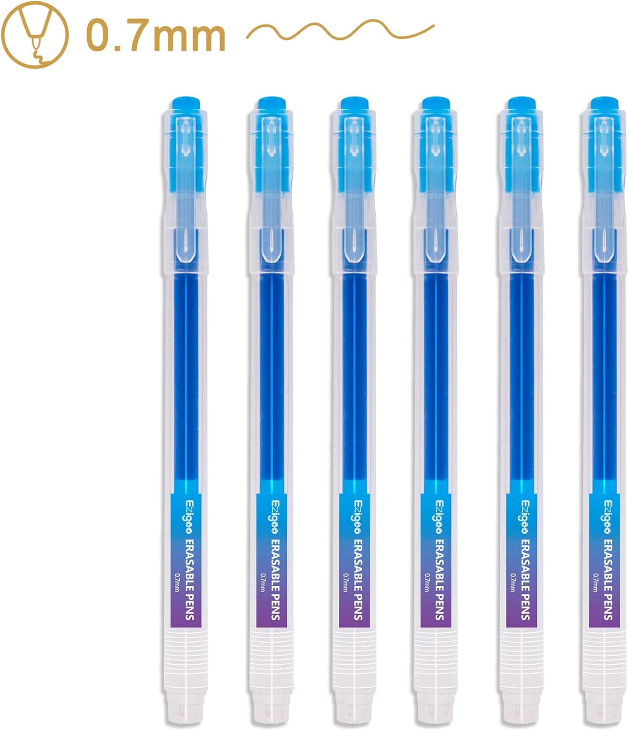 Erasable Rollerball Pens 0.7 mm Tip Pack of 6 Blue Refillable Pen