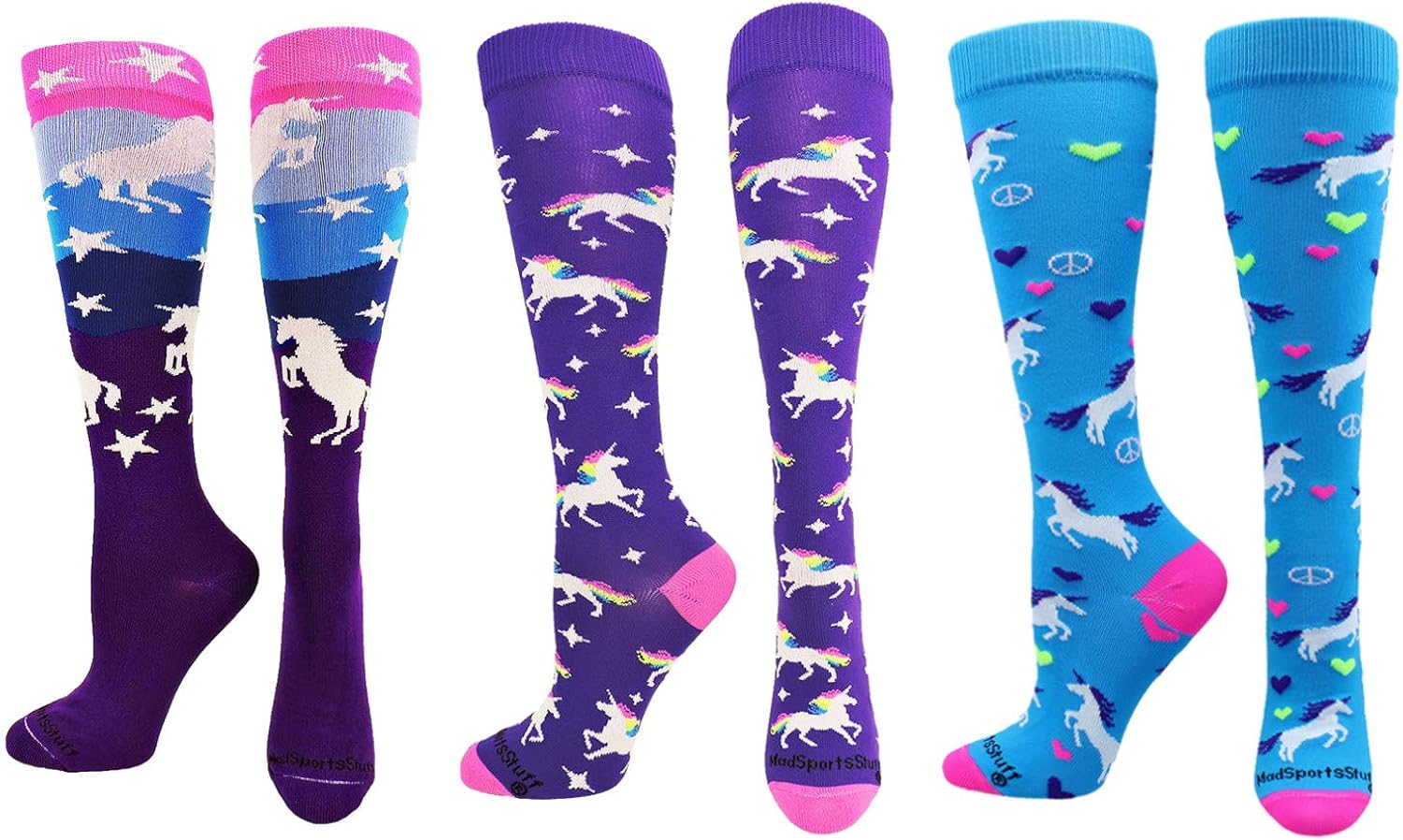 MadSportsStuff Neon Rainbow Unicorn Athletic Over The Calf Socks: Clothing