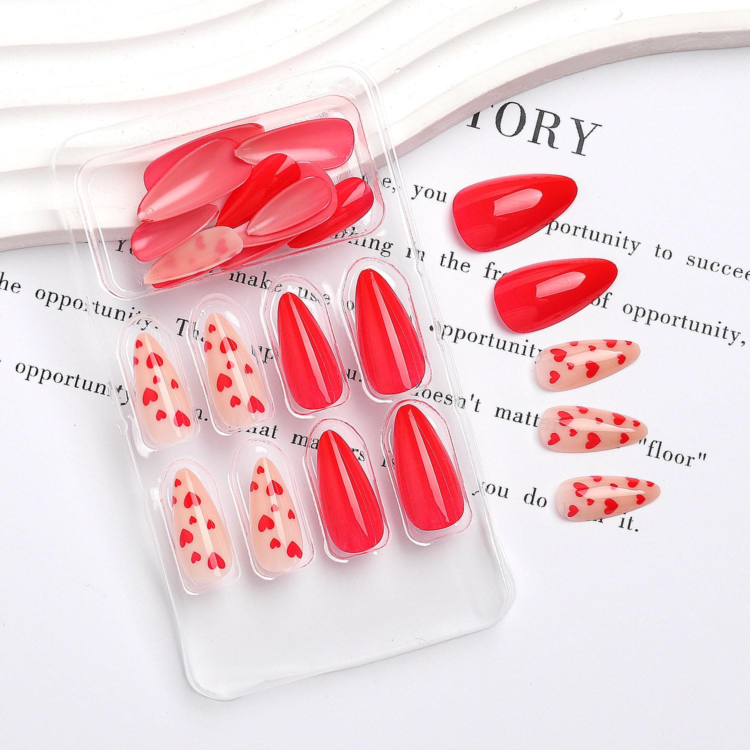 Valentine's Day Press On Nails Almond Medium, 24Pcs Valentine's Day Fake Nails Red Heart Full Cover Glossy Stick On Nails Valentines Day Nail Accessories for Women Girls (Red Heart Almond) - Image 6