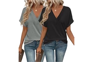 EyMuse 2PCS T Shirts Short Sleeve V Neck Tees Womens Fashion Tops Trendy Soft 2025 Casual Summer Spring Outfits Clothes