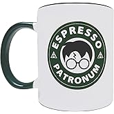 Mean Muggin Espresso Patronum Potter Themed 11oz Ceramic Mug/Cup - Green Inside & Handle - Harry P - Giftable Foam Box Protection