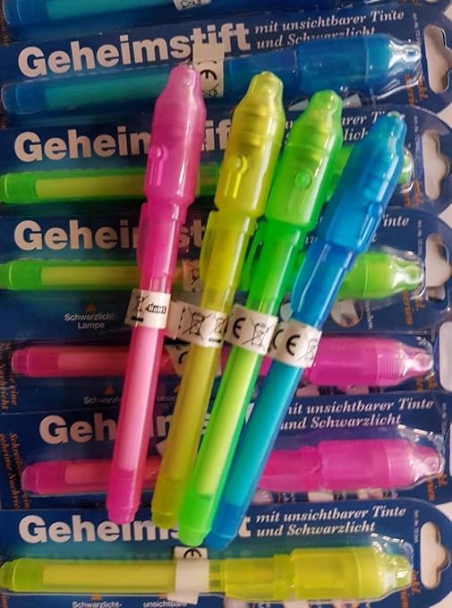 12 Stück Geheimstifte, mit UV Licht, Unsichtbar Schreiben, Geheime Nachrichten, Geheim Stift , hillfield®