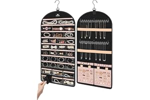 MATEIN Hanging Jewelry Organizer with Travel Jewelry Pouch, Tangle Free Necklace Hanger Wall Mount with Metal Hook, Large Ear