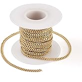 Pandahall 16.4 Feet Brass Curb Chain Link Real 18K Gold Plated Soldered Twisted Chain Necklace 3.1x3x1.5mm with Spool for DIY Jewelry Making