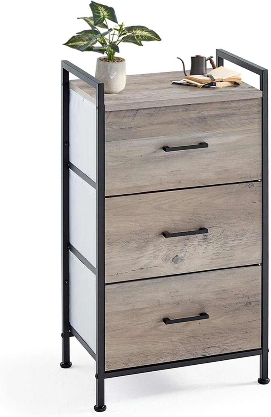 Linsy Home 3 Drawer Nightstand, Industrial Dresser Tall Storage Tower for Living Room, Bedroom, Hallway, Nursery, LS200E1-A: Home Improvement