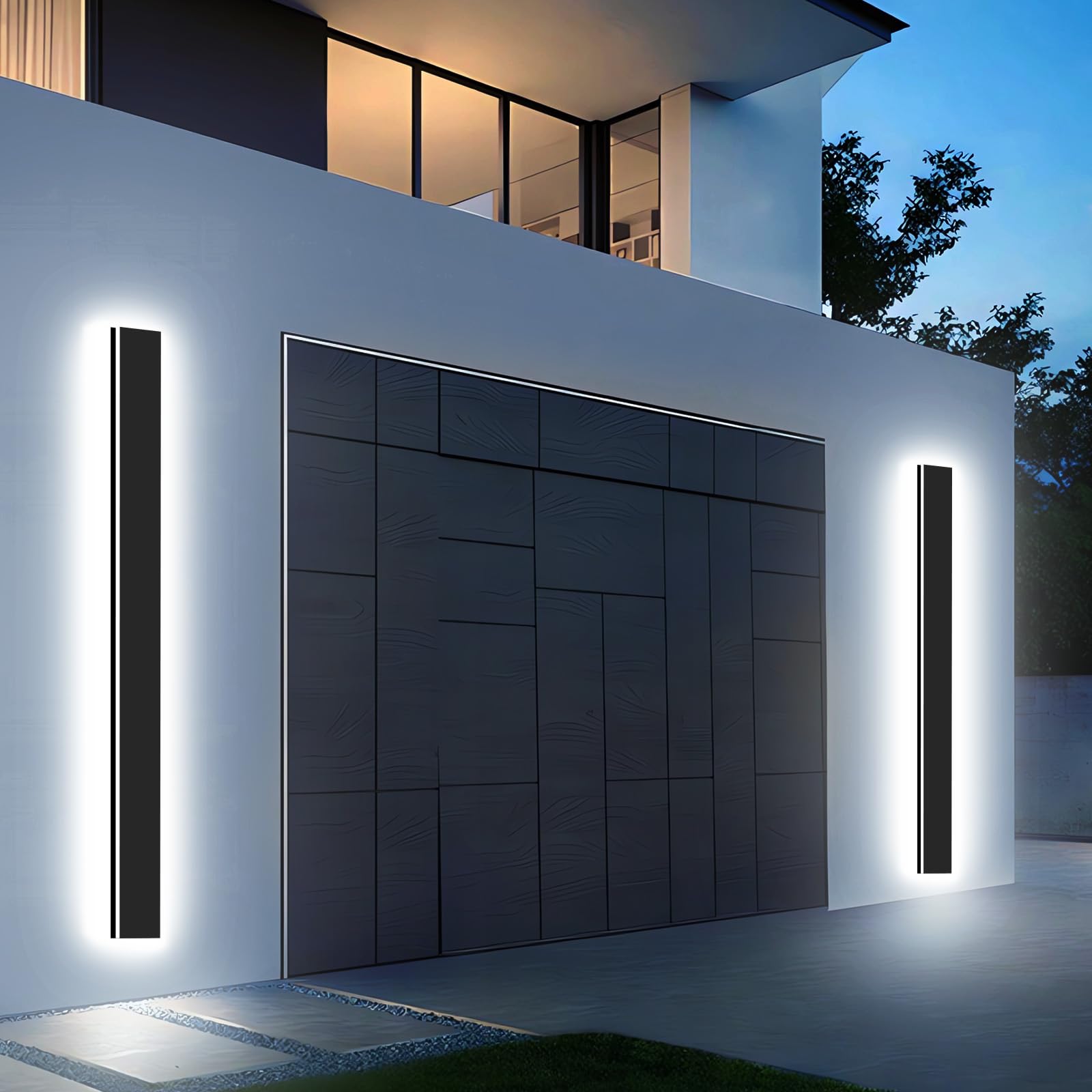 Photo 1 of ?Upgraded? 59inch 2pcs Modern Outdoor Wall Light,4.33 Inch Wide Dimmable Linear Outdoor Wall Sconce Waterproof Ip65,Black LED Exterior Long Lights for Garage Front Door Exterior Wall Lights