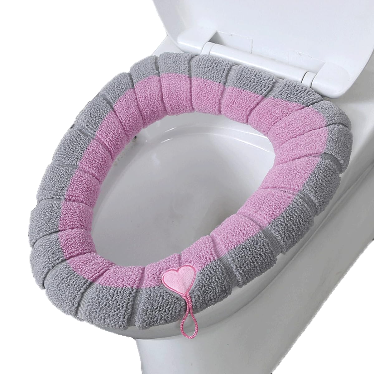 Happy Go-Mart Toilet Seat Cover Cushion Pads, Bathroom Soft Warmer Cloth Thicker Stretchable Washable Toilet Seat Cushion with Zipper and Handle