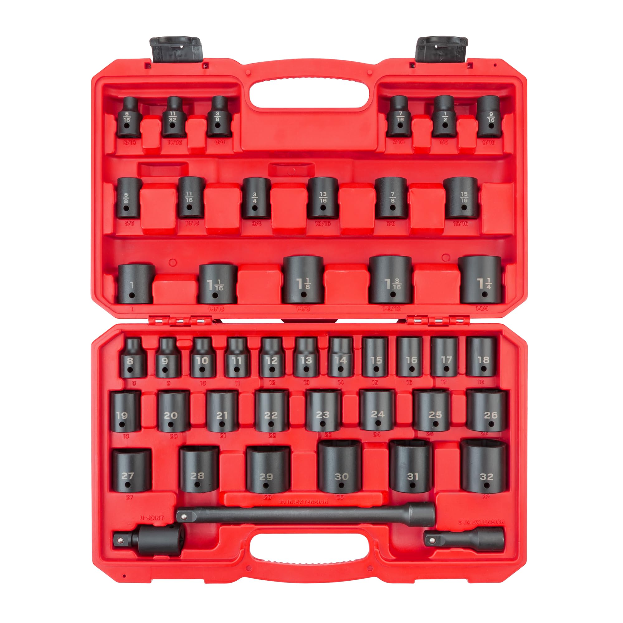 TEKTON 1/2 Inch Drive 6-Point Impact Socket Set, 45-Piece (5/16-1-1/4 in., 8-32mm) | SID92403