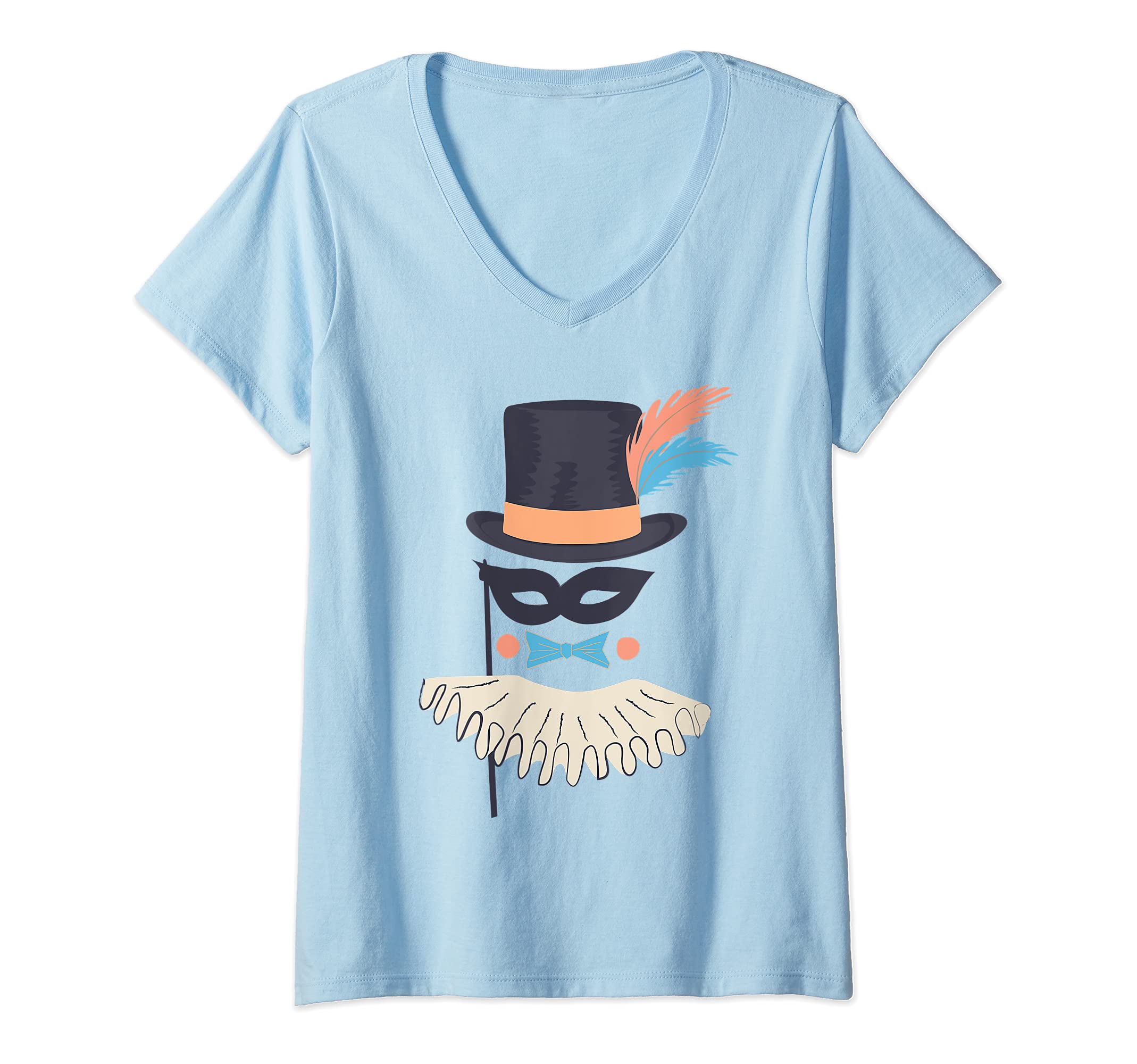 Womens Circus Show Carnival Mask Top Hat Ruff Vintage Fancy-Ball V-Neck T-Shirt