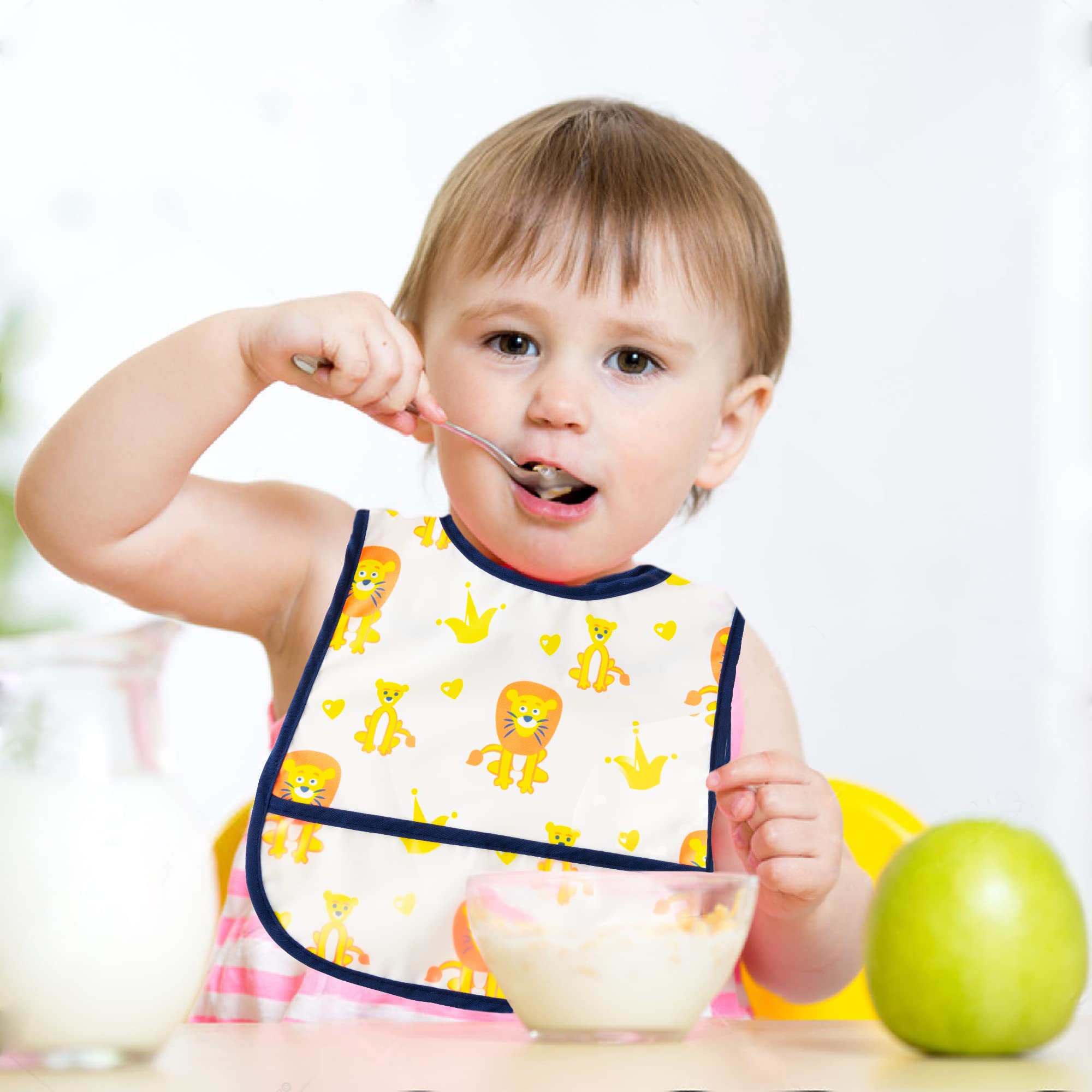 6Pcs Waterproof Toddler Bibs Baby Feeding Bib Set with Crumb Catcher Pocket Infant Adjustable Baby Teething Bib Babies Sleeveless Animals Food Bibs Keepsake Gift for Baby Shower, 6-24 Months