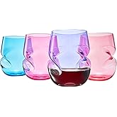Khen Unbreakable Aerating Stemless Wine Glasses - European Tritan Plastic Wine Glass Set with Finger Indentations - Set of 4-13 oz Colored Glass - Acrylic Reusable, BPA Free, Naturally Aerates Wines
