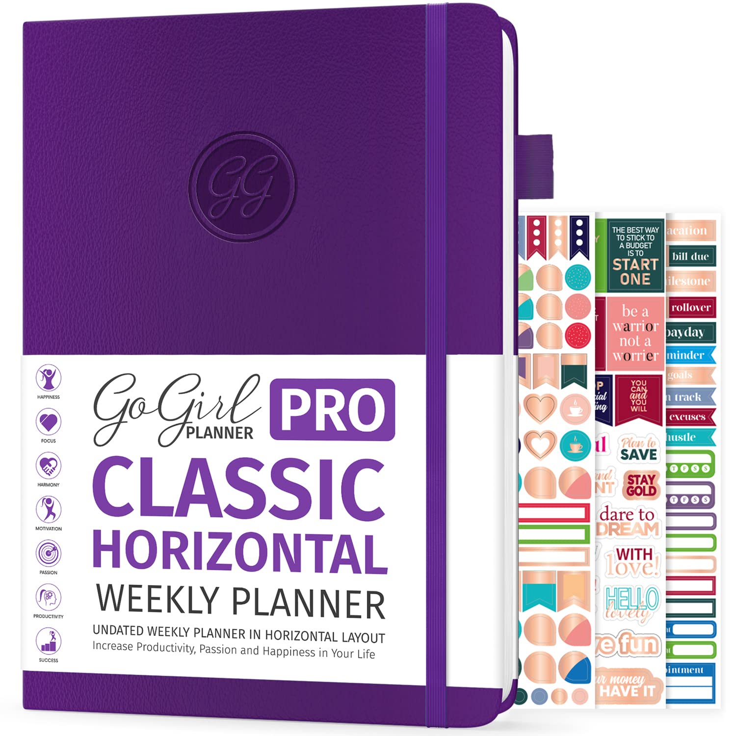 Photo 1 of GoGirl Planner PRO - Undated Horizontal Layout Weekly Planner and Organizer + Budgeting and Expense Tracking Pages, Goals Journal & Agenda, 7" x 10" Hardcover, Lasts 1 Year - Purple