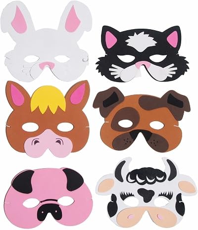 Lizzy Farm Animals Foam Face Masks Birthday Party Bag Toy Filler Decoration