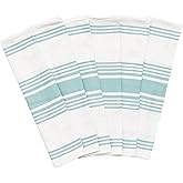 Aqua Blue Dish Towels - Highly Absorbent, Lint-Free, 100% Cotton Light Blue Kitchen Towels, 6 Pack, 30"x20", Large Size Striped Tea Towels with Hanging Loop (6 Pack)