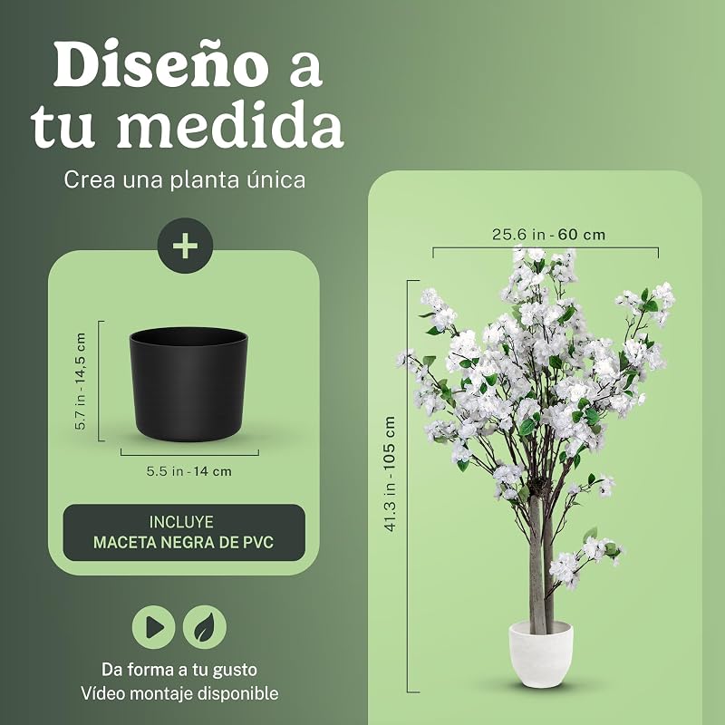 Almendro Artificial 105 cm - Arbol con Flores Blancas de Interior — foto 3 de 7